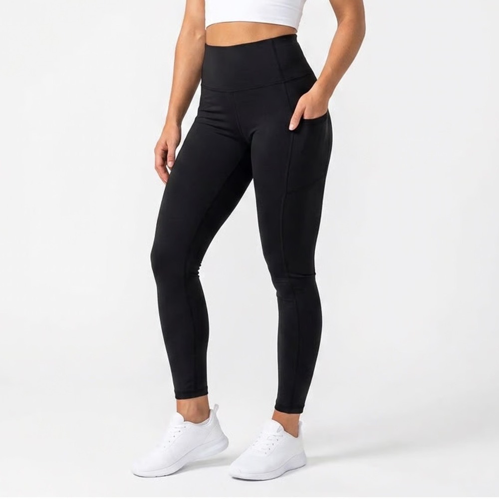 Sofia Active Womens Black High Waisted Side Pocket Athletic Leggings Size L
